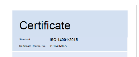 ISO14001証明書