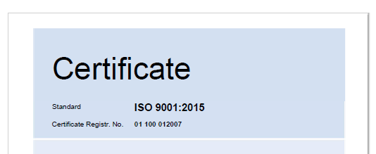 ISO9001:2015証明書
