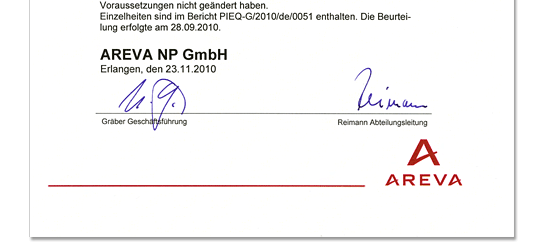 AREVA（アレバ）KTA1401証明書